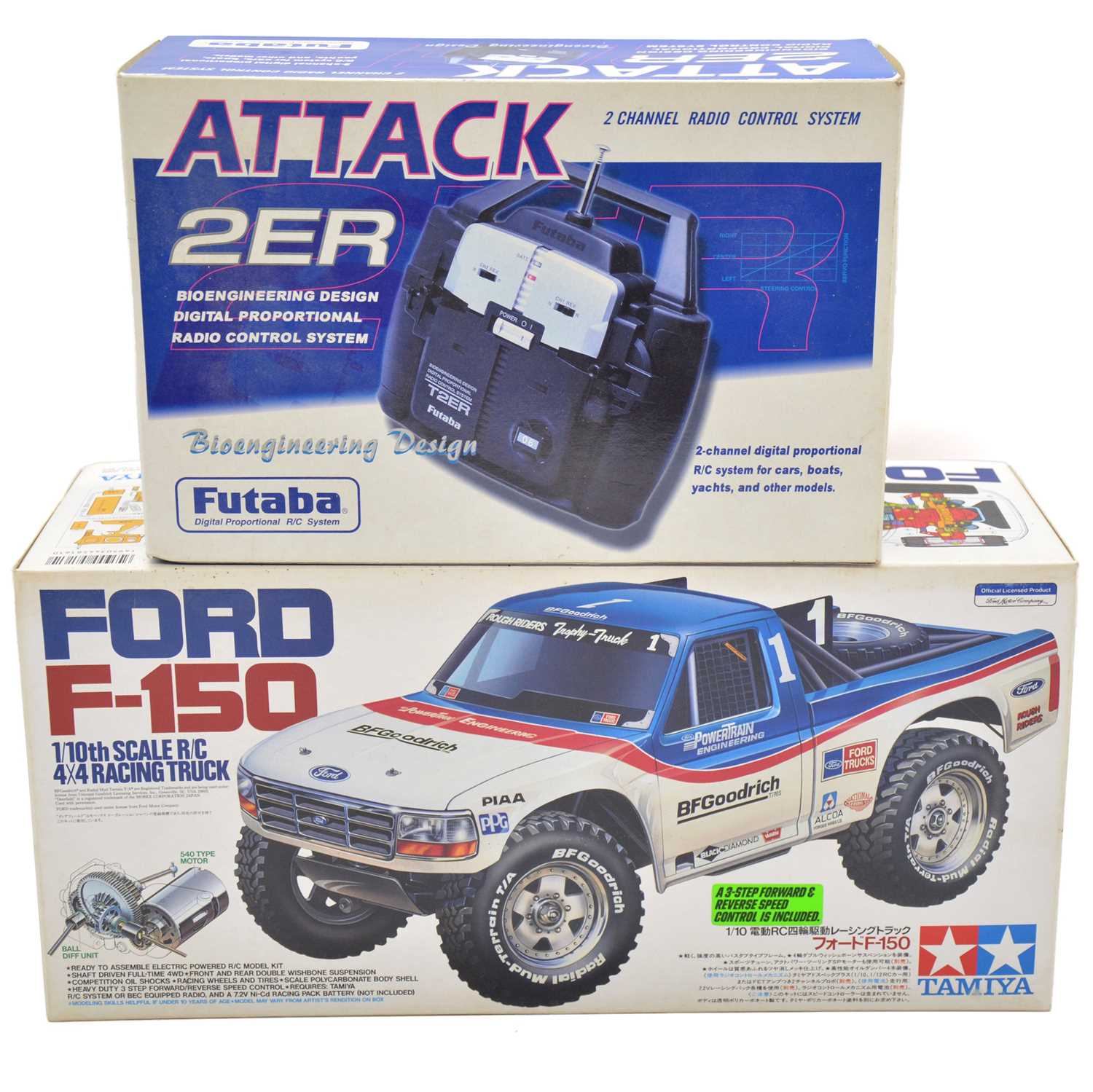 Lot 138 - Tamiya Ford F-150 remote control kit, Futaba Attack 2ER, both boxed