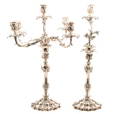 Lot 216 - Pair of large silver-plated candelabra.