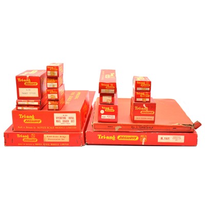 Lot 292 - Sixteen Tri-ang OO gauge model railway locomotive and trackside accessories, boxed