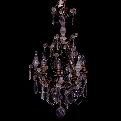 Lot 354 - Glass and brass six-light chandelier