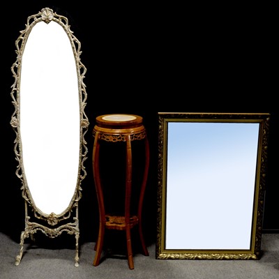 Lot 482 - Overmantel mirror; cheval mirror; and plant stand