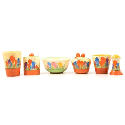 Lot 19 - Clarice Cliff, a small quantity of 'Crocus' pattern breakfast ware