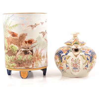Lot 58 - Continental faience pottery small jardiniere, and a faience ware teapot