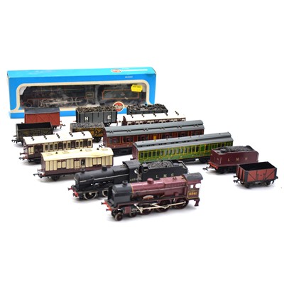 Lot 357 - Three OO gauge steam locomotives and tenders, five kit built coaches, and seven kit built wagons