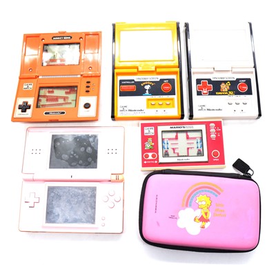 Lot 203 - Five Nintendo handheld consoles, including 'Game & Watch' and DS