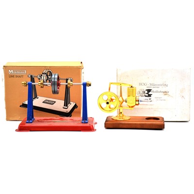 Lot 448 - Nauticalia gold plated Stirling steam engine and Mamod line shaft