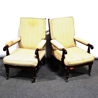 Lot 336 - Pair of Victorian mahogany framed easy chairs