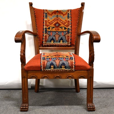 Lot 407 - Arts and Crafts style oak armchair, circa 1920s