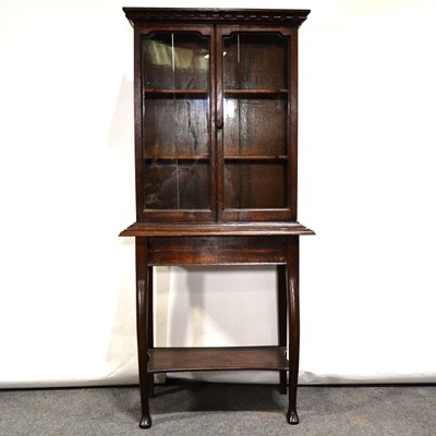 Lot 388 - Edwardian oak display cabinet on stand