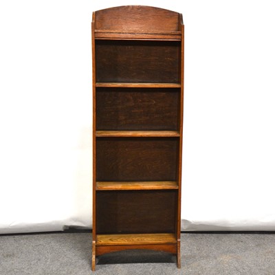 Lot 381 - Oak open bookcase, plant stand and table