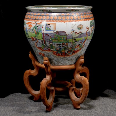 Lot 181 - Large modern Chinese fish bowl on a stand