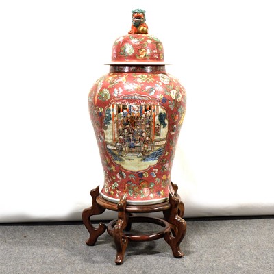 Lot 182 - Large modern Chinese vase, on a hardwood stand