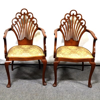 Lot 504 - Pair of Edwardian mahogany elbow chairs