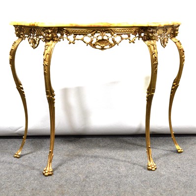 Lot 481 - Two gilt metal and onyx tables