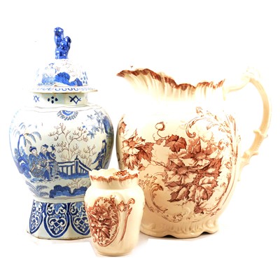 Lot 86 - Pair of tin-glaze vase and covers, and Victorian part toilet set