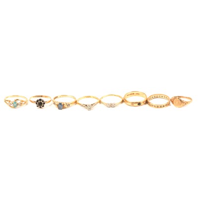 Lot 90 - Two 18 carat gold diamond rings and six 9 carat gemset rings.
