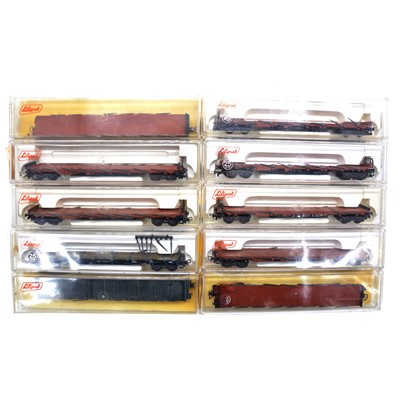 Lot 397 - Ten Liliput HO gauge flatbed wagons, boxed