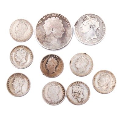 Lot 194 - George III crown, George IV half-crown and shillings.