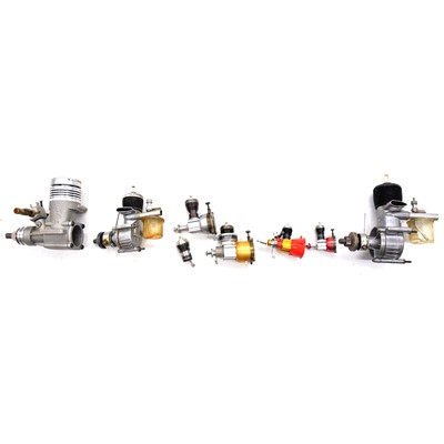 Lot 502 - Seven glow and spark engines, including Merco, Ohlsson & Rice, and Cox