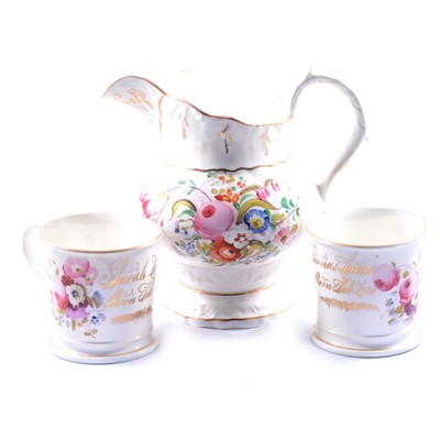 Lot 8 - Three late 18th century named Staffordshire jugs and mugs
