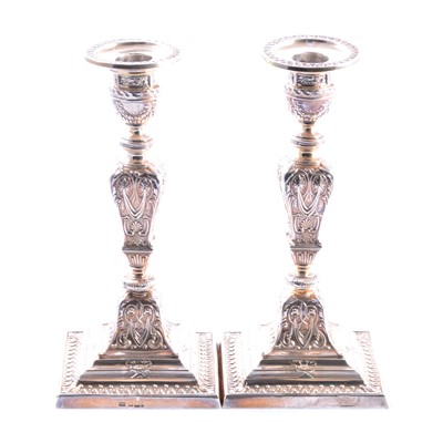 Lot 223 - Pair of Edwardian silver candlesticks, Mappin Bros., Sheffield 1901