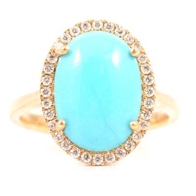 Lot 74 - Iliana - a turquoise and diamond oval cluster ring.