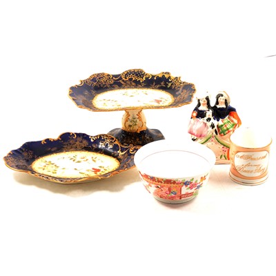 Lot 41 - Staffordshire flat back clock group, and other Staffordshire wares
