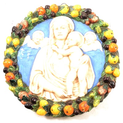 Lot 60 - Italian Della Robbia style lead-glazed plaque
