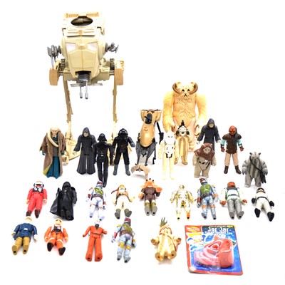 Lot 163 - Twenty-five Star wars action figures, with Speeder bike and AT-ST