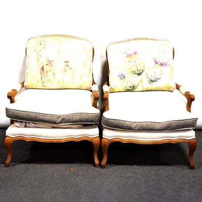 Lot 339 - Pair of contemporary Louis-style bergere-backed armchairs by Voyage Maison