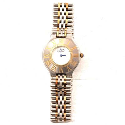 Lot 184 - Must de Cartier - a stainless steel and yellow metal bracelet wristwatch