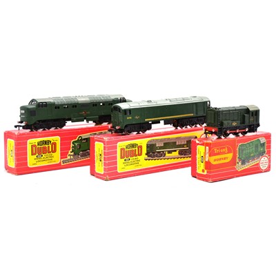Lot 361 - Three Hornby Dublo OO gauge diesel electric locomotives, boxed