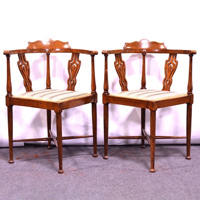 Lot 341 - Pair of Edwardian inlaid beech corner chairs