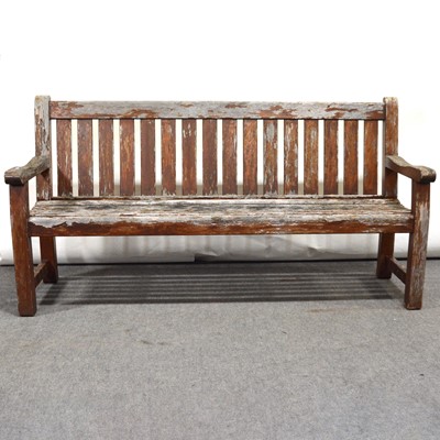 Lot 372 - Pair of teak garden benches