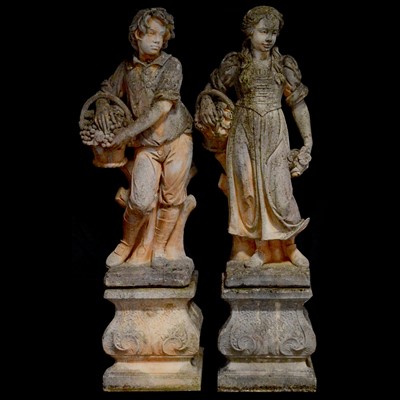 Lot 374 - Pair of reconstituted stone garden statues