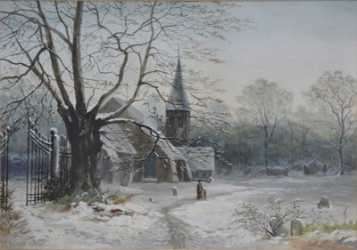 Lot 278 - W A Beech, Country Church, winter landscape