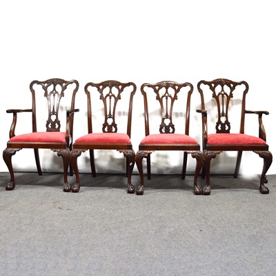 Lot 451 - Set of eight Chippendale revival mahogany dining chairs