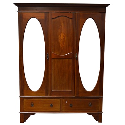 Lot 346 - Edwardian inlaid mahogany triple wardrobe