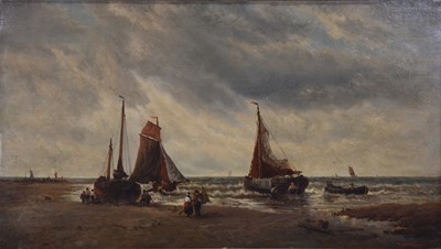 Lot 263 - Daniel H Winder, Fishing boats and figures on a beach