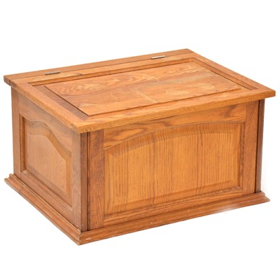 Lot 450 - Three brass top bar tables, oak media cabinet and a blanket box
