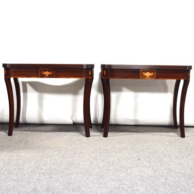 Lot 340 - Pair of reproduction mahogany foldover tea tables