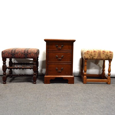 Lot 334 - Haselbech Oak, a honeyed oak bedside table and two upholstered stools