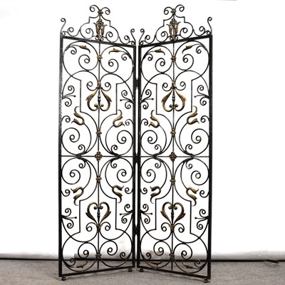 Lot 357 - Modern cast and wrought iron two-fold screen