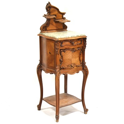 Lot 516 - French walnut pedestal, marble top