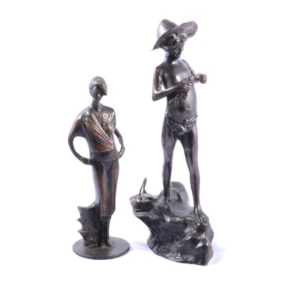 Lot 189 - After Rancoulet, Fisherboy, and another cast metal sculpture.