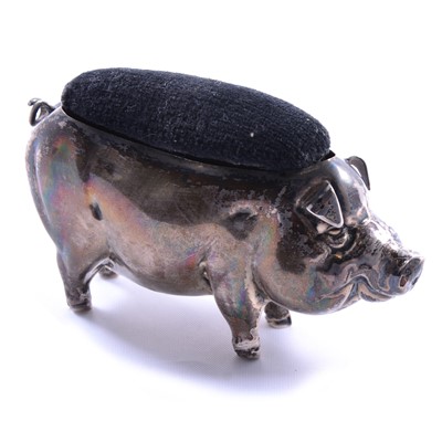 Lot 211 - Large silver pig pin cushion, BPDC, Birmingham 1906