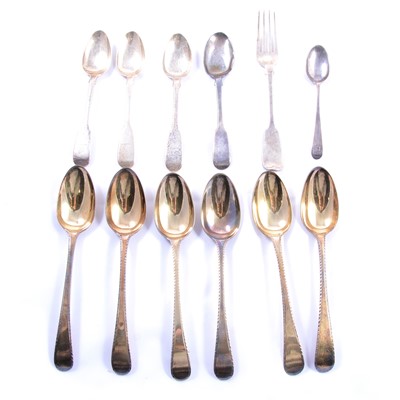 Lot 208 - A small collection of silver flatware, inlcuding a set of six 18th century tablespoons