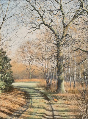 Lot 235 - Neil Spilman, Pheasant on a country lane.