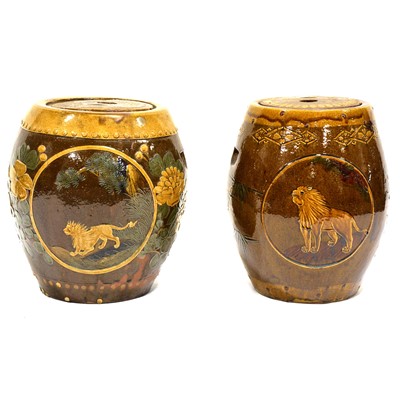 Lot 178 - Two Japanese stoneware barrels and lids