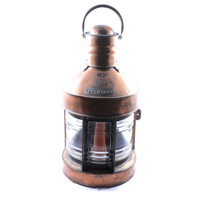Lot 208 - Ship's TRAWLING copper masthead lamp, other brass and copper